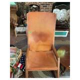 Mid-Century Modern Style Wood and Leather Sling Rocking Chair
