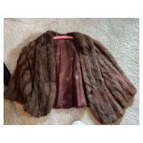 Brown Fur Bolero Jacket with Patterned Lining