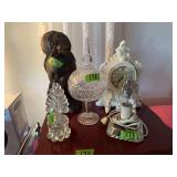 Assorted Decorative Items Including Clock, Glassware, and Figurine