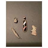 Assorted Sterling Silver Jewelry Collection Including Pendant and Pins