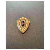 Shield-Shaped Locket with Purple Stone and Monogram Engraving