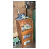 Wooden Roll-Top Storage Cabinet with Glass Display Shelving