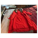 Red Wool-Blend Coat with Detachable Fur Collar