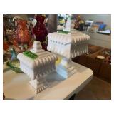 Pair of White Milk Glass Pedestal Lidded Jars