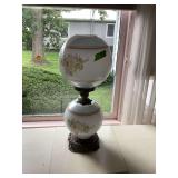 Floral Painted Milk Glass Hurricane Table Lamp