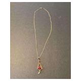 14K Gold Filigree Pendant Necklace with Pink Stones and Pearl
