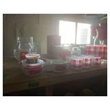 Collection of Red and White Gingham Pattern Glassware and Kitchenware