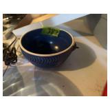 Blue Ceramic Mixing Bowl with Textured Exterior and Handle