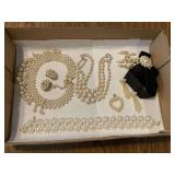 Collection of Faux Pearl Jewelry Including Necklaces, Bracelet, and Earrings