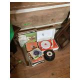 General Electric Portable Record Player with Assorted Vinyl Records