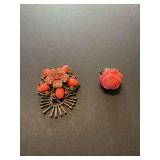 Floral Brooch and Rose Motif Ring Set