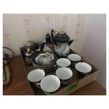 Dragon Motif Porcelain Tea Set with Teapot, Creamer, Sugar Bowl, and Cups