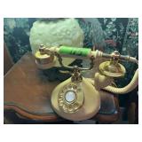 Cream and Gold Tone Rotary Dial Telephone