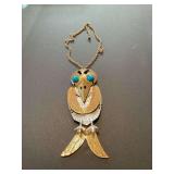 Mixed Metal Bird Pendant Necklace with Blue Cabochon Accents