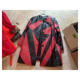 Red and Black Geometric Pattern Leather Jacket