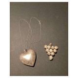 Sterling Silver Heart Pendant Necklace and Grape Cluster Pendant with White Stones