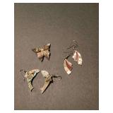 Collection of Inlaid Shell and Metal Jewelry Including Butterfly Brooch and Two Pairs of Earrings