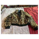 Leopard Print Faux Fur Bomber Jacket