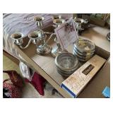 Weighted Sterling Silver Candelabra and Glass Coaster Set