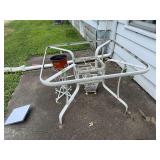 White Metal Patio Table Frame with Integrated Planter Stand