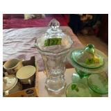 Clear Glass Covered Compote with Coin Motif