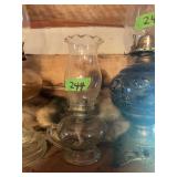 Clear Glass Oil Lamp with Handle and Ruffled Chimney