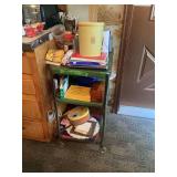 Three-Tier Metal Utility Cart with Assorted Household and Office Items