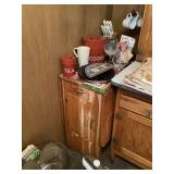 Kitchen Cabinet with Assorted Kitchenware and Stand Mixer