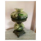 Hand-Painted Floral Glass Hurricane Table Lamp with Metal Base