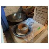 Large Metal Mixing Bowl with Assorted Craft Rings and Doilies
