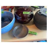 Cast Iron Skillet and Glazed Ceramic Lidded Bowl Set
