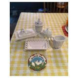 Collection of Milk Glass Tableware and Decorative Plate