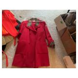 Charles Klein Red Wool Coat with Leopard Print Accents