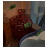Red Glass Lidded Candy Dish with Moon and Star Pattern