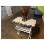 Small White and Gold Painted Side Table with Metal Angel Figurine