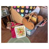 Assorted Household Items Including Decorative Tray, Wooden Basket, and Books