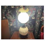 Milk Glass Floral Table Lamp with Ruffled Shade