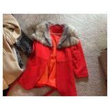 Red Wool Coat with Fur Collar
