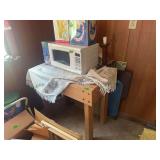 Work Bench with Microwave and Kitchen Accessories