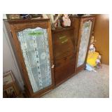 Oak Secretary Desk with Side Display Cabinets