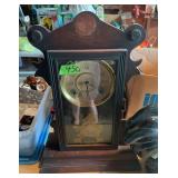 Wooden Mantel Clock with Brass Dial and Glass Panel