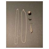 Assorted Sterling Silver Jewelry Collection Including Chains, Locket, and Earring