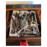 Assorted Kitchenware Collection Including Flatware, Utensils, and Storage Containers
