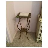 Metal Plant Stand with Marble Top and Lower Shelf