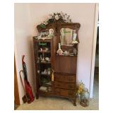 Oak Secretary Desk with Curio Display Cabinet and Mirror