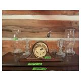 Plymouth Mantel Clock with Crystal Candle Holders and Glassware