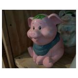 Ceramic Pig Figurine with Blue Scarf