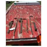 Assorted Hand Tool Set Including Pipe Wrenches and Pry Bars