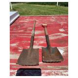 Set of Two Metal Shovels with Wooden Handles