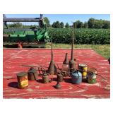 Collection of Metal Oil Cans and Lubrication Containers